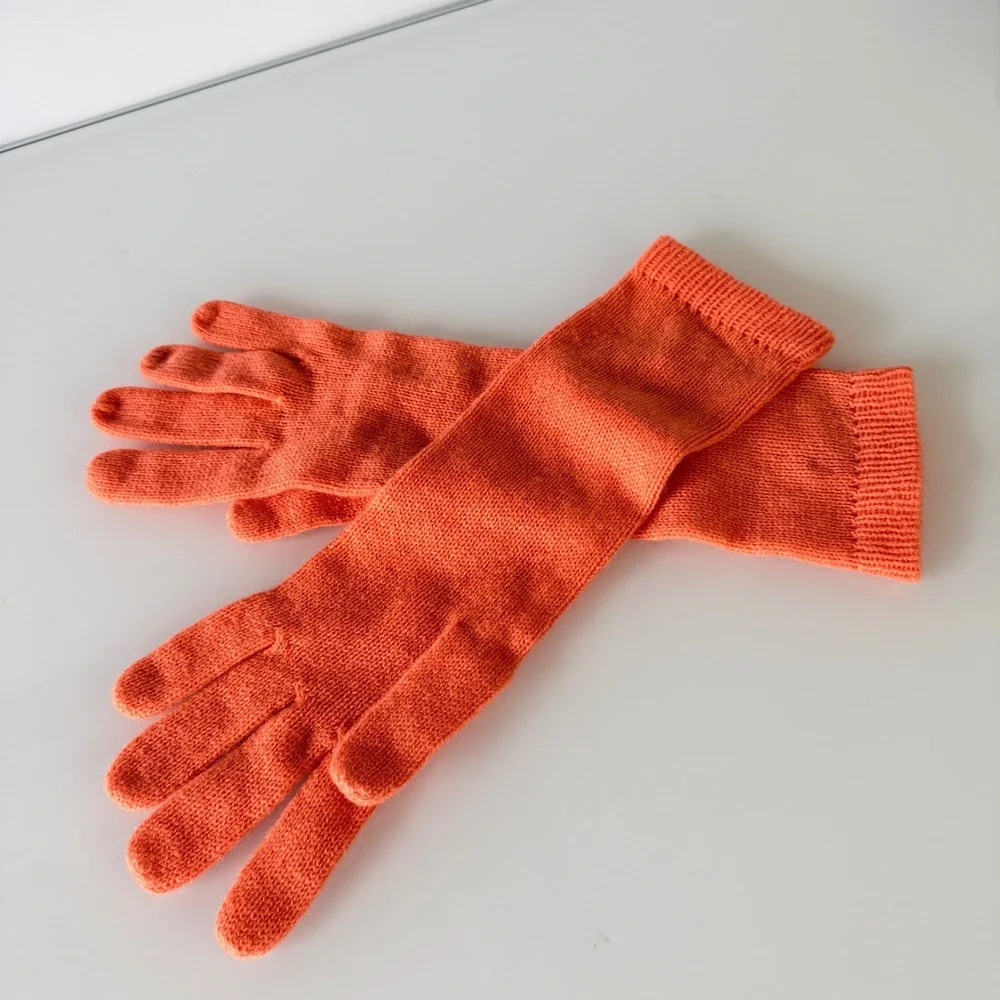 Garnet Hill Gloves Womens O/S Orange‎ Excellent 100% Cashmere Long Knit RN102816